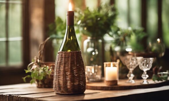 wicker wine bottle decor