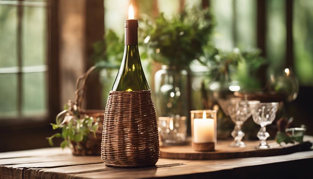 wicker wine bottle decor