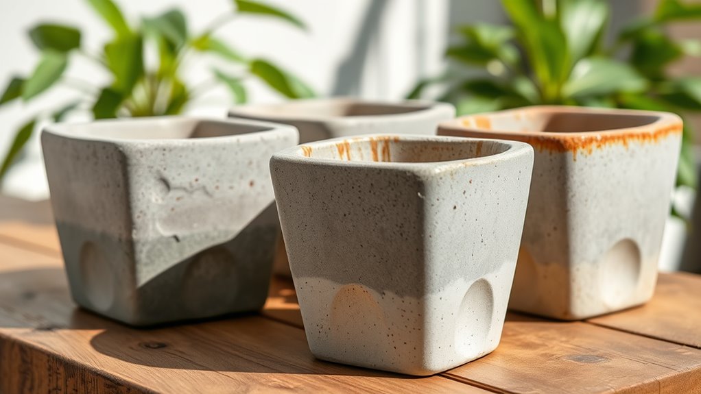 molded concrete planters from cartons