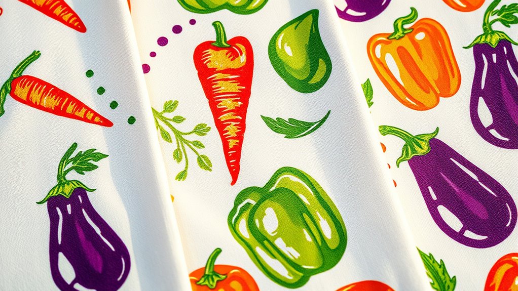 vegetable stamped tea towels